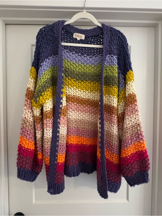 Listicle Sweaters - Listicle Hand-Knit Multicolor Stripe Cardigan Sweater
